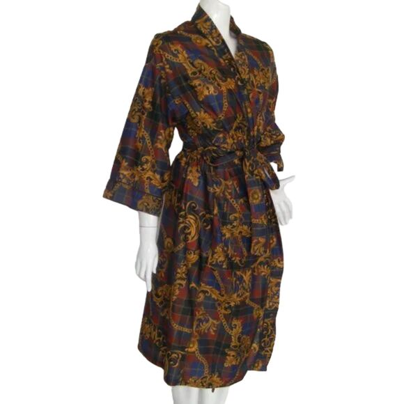 Towncraft Robe, OSFM, Plaid & Lux print, Sash/Belt, VINTAGE, Pockets - Picture 2 of 10